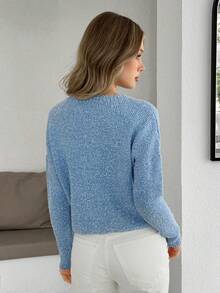 EURMUSE Women Round Neck Baby Blue Cozy Sweater Blue Sweater Womens Sweater Womens Pullover Womens Jumper Pullover Sweater Light Blue Sweater,Jumpers,Women's Jumpers,Winter Clothes - Baby Blue - View 2