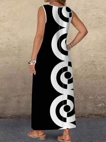 EMERY ROSE Plus Size Women's Country Concert Outfit Geometric Print Round Neck Long Dress,Summer Dresses For Women,Vacation Dress Women Casual Dress,Sun Dresses For Women Chic Dress