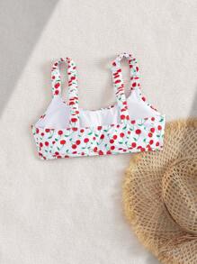 Swim Mod Women's Floral Print Ruffled Adjustable Strap Bikini Top For Summer Beach Vacation - Multicolor - View 2