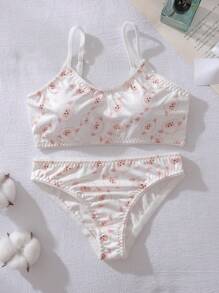 2pcs/Set White Cute Lamb Pattern Girls Underwear Set, Includes Bra And Panty - White - View 1