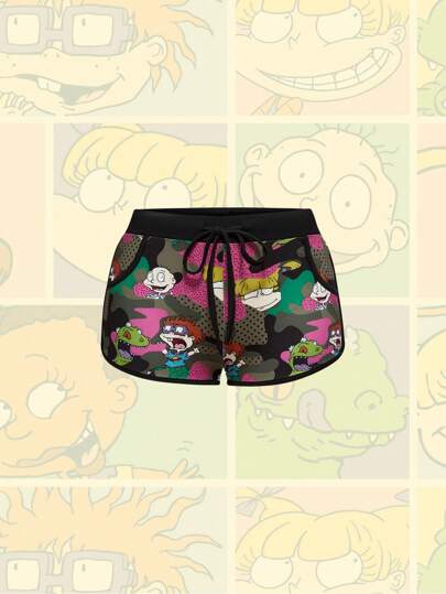 Nick 90's X ROMWE Shorts mini de cintura baja con estampado de camuflaje para mujer de los años 90