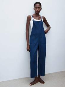 Maija Bộ đồ liền thân denim rộng rãi, thoải mái, có túi cỡ lớn dành cho nữ - Rửa tối - Xem 2