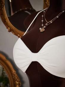 Amplova 3pcs Set: Very Short Crop Top, Extra Low Rise Mini Shorts, Mesh Shoulder Wrap - White - View 3