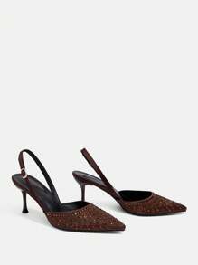CUCCOO TILAWA 尖头水钻装饰细高跟鞋，优雅性感派对咖啡鞋，女士 - 咖啡棕 - 查看 8