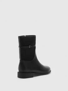 CUCCOO BIZCHIC 女士时尚英伦风格靴子，拉链侧拼布正装靴，休闲舒适百搭圆头粗跟低跟踝靴 - 黑色 - 查看 8