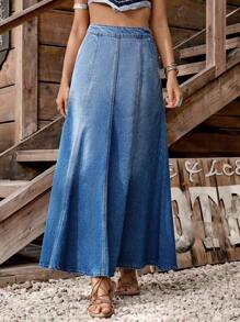 LanaWest Women Casual Denim Gradient Color Fringe Hem Mini Skirt - Blue - View 3