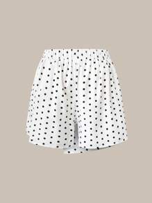 Flirla Conjunto de 2 piezas de short sin mangas con estampado de lunares en estilo francés casual para mujer talla grande, para verano