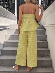 SHEIN LUNE Set estivo da 2 pezzi composto da canottiera con fiorellini carini di colore giallo e pantaloni lunghi a vita elastica