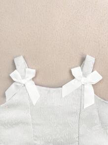 SHEIN 女婴时尚刺绣网纱吊带背心搭配喇叭牛仔裤套装，夏季女婴套装，女婴牛仔套装，女婴服装，女婴牛仔服饰 - 杏色 - 查看 7