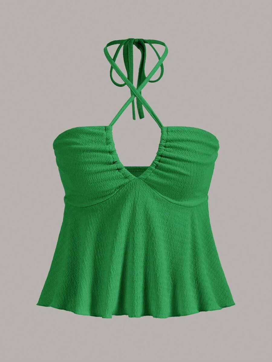 SHEIN ICON 夏季外出交叉吊带露背绿色吊带上衣 - 綠色 - 查看 1