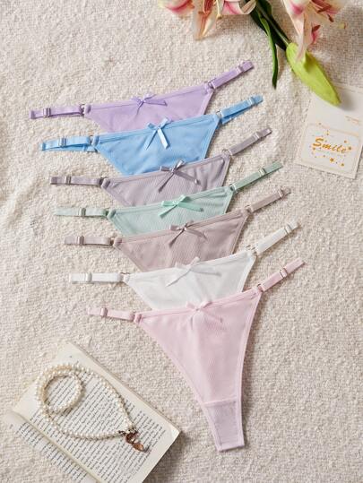 Eraneu 7pcs/Set Women Simple Design Thong Panties, Comfortable & Sweet Assorted Color Combination