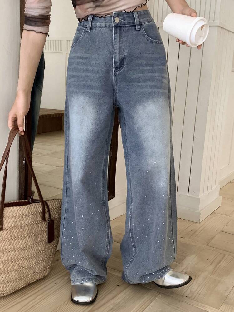 Women's All Over Floral Print Pocket Casual Wide Leg Jeans