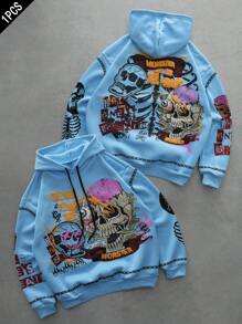Manfinity Streetrush Men's Gothic Skull Street Style Light Grey Hoodie
