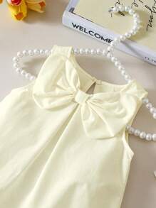 Baby/Baby Girl Spring/Summer Elegant Bowknot Decor Mesh Ruffle Hem Sleeveless Dress - Apricot - View 4