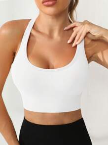 SHEIN Sport Studio Damen nahtloser Rückenfrei-Sporttop Einfarbig