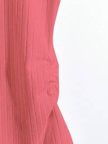GlowEve Knitted Striped Texture Splicing Button Decor Luxe Pink Short Sleeve Top For Women, Summer - Dusty Pink - View 4
