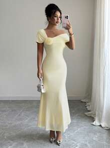 Modelyn Vestido ajustado de flores de hombros descubiertos, elegante y estilizador, para primavera/verano