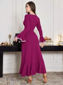 Modelyn Women's Extra Long Flared Flounce Hem Asymmetrical Hem Dress, Suitable For Spring And Summer - Red Violet - View 2