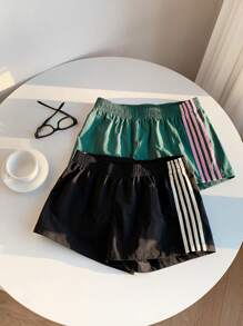 Comfortcana 2 Stücke Damen Kontrastfarben Gewebte Gürtel Shorts, Sommer