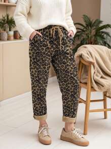 INAWLY Women's Simple Leopard Print Tie Front Pocket Casual Sweatpants Graduation,Back To School Outfits,Graduation,Teacher Outfits For Women,Back To School Fall Cloth For Women - Multicolor - View 3