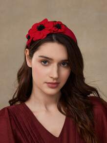MOTF PREMIUM FLOWER DECOR WIDE-BRIMMED HEADBAND HAIRBAND HAIR HOOP - Red - View 7