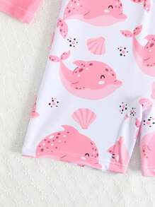 Baby Girl New Long Sleeve One-Piece Print Swimsuit, Random Pattern Swimming Suit Swim Suits Swim Wear Swimsuit Cover