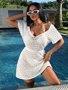 SHEIN Coprire con scollo a V in stile boho, a maglia con struttura e peplo