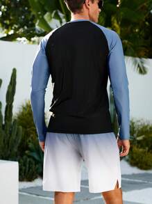 Manfinity VDAYZ Costum de baie pentru bărbați, cu mânecă lungă, cu blocuri de culoare, pantaloni scurți și protecție solară
