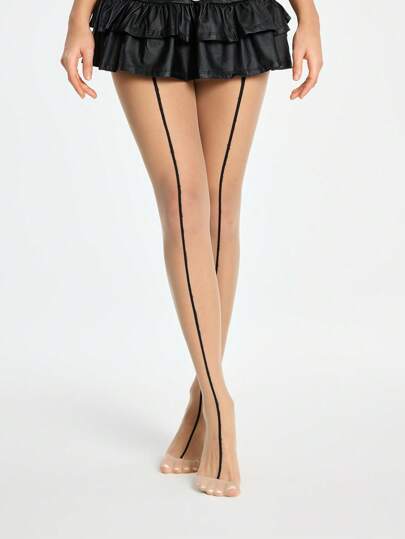 Grunge Punk زوج واحد من جوارب ذات خطوط عمودية سوداء داكنة بلون الجلد