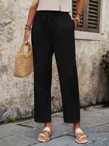 EMERY ROSE Women Casual Versatile Solid Color Tapered Pants,Fall Women Clothes - Black - View 4