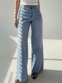 DAZY Quần Jeans Dài Màu Sáng Giặt Cũ Cho Nữ, Mọi Mùa - Rửa nhẹ - Xem 7
