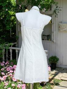 Comfortcana Summer White Texture Waist Cinched A-Line Cami Mini Dress - White - View 2
