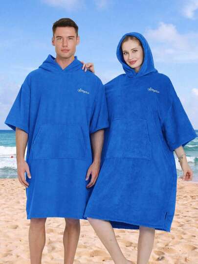 SHEIN 1 pièce Épaisses fibres ultra-fines chaudes et absorbantes, couleur unie brodée douce. Pour la maison, la natation, le fitness, les voyages, la plage, le surf, le cape, le manteau de bain. Décoration d'été de mariage, de salle de bain, tenue de plage