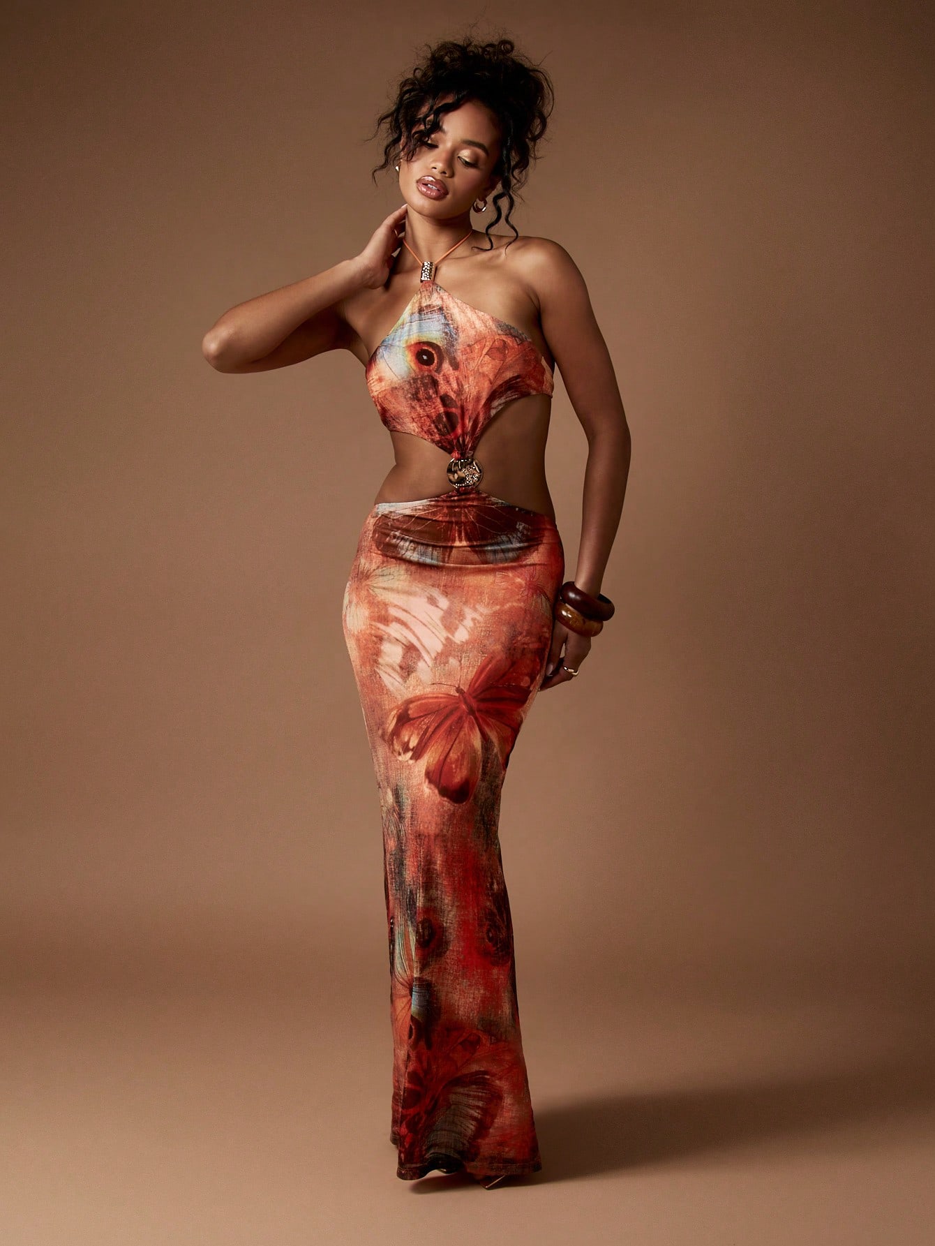 white christmas dresses Short peach dress with hand stitched laser cut butterflies main image 1