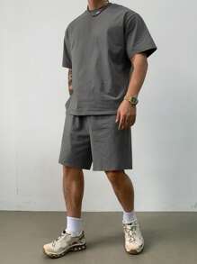 DAZY Camiseta regular de verano color gris sólido para hombres