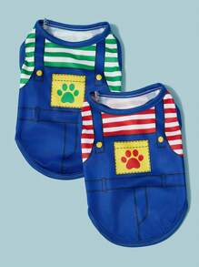 PETSIN 2 pezzi/Set Pettorina/Gilet comoda e traspirante con stampa a righe a tema cartone animato gatto e cane