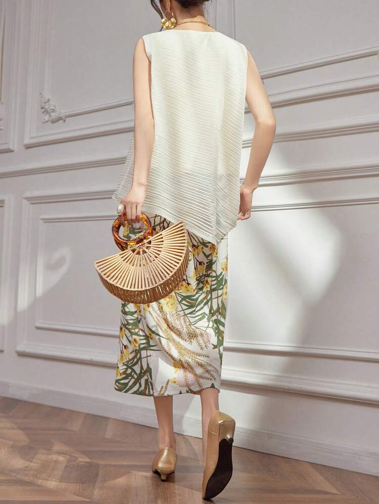 2pcs Solid Color Sleeveless Crop Top & Skirt Set For Women, Summer Cruise Outfit For Women