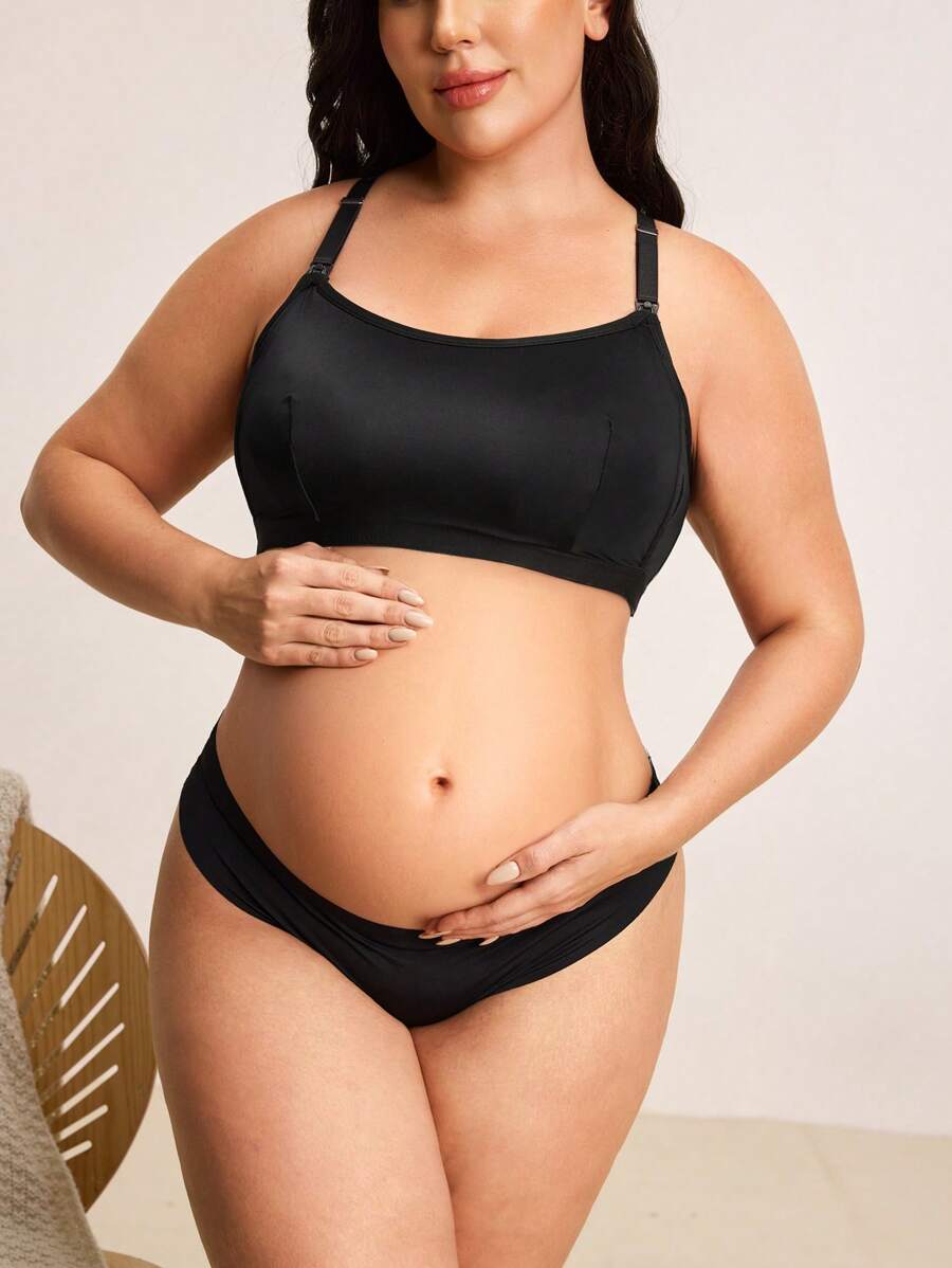 BloomMama Áo ngực cho con bú thoải mái, màu trơn cỡ lớn dành cho nữ có lỗ mở bên hông - màu đen - Xem 1