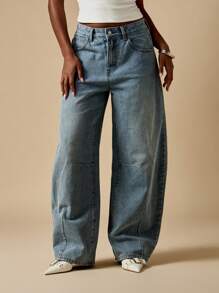 MISSGUIDED Wide Leg Barrel Jeans Y2K Style Vintage Relaxed Fit High Waisted Denim Pants Autumn Winter Fashion Statement Pants Casual Streetwear - Blue - View 6