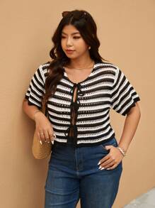 Elaquor Plus Size Women Open Front Knit Sweater, Hollow Out Stylish Plus Size Cardigan