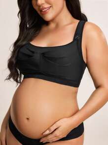 BloomMama Plus Size Maternity Nursing Bra - Camisole Style With Front Double Opening - Black - View 3