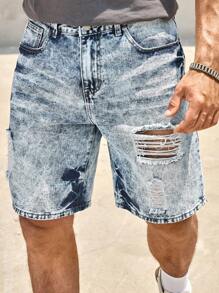 Manfinity LEGND Pantalones cortos vaqueros desgastados y lavados informales para hombre
