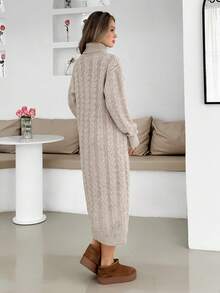 Womens Winter Dress Solid Color Cable Knit Pattern Turtleneck Long Sweater Dress Beige Sweater Dress Cable Knit Sweater Dress Midi Sweater Dress Turtleneck Sweater Dress