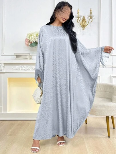 Al Najma 女式豹纹流苏喇叭袖宽松束腰上衣