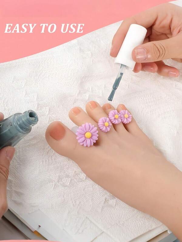 4PCS/8PCS Silicone Toe Spacers - Chrysanthemum Pearl Pedicure Tools For Beach/Camping Summer Nail Care & Pain Relief Separators