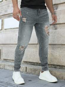 Manfinity LEGND 男式纯色破洞口袋休闲牛仔裤