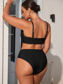 Swim EVENT Set de 3 piese pentru femei, model tankini, cu top din șifon imprimat, mărime plus