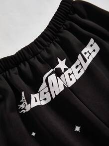 Pantalones cortos con estampado sencillo para niños preadolescentes - Negro - Ver 5