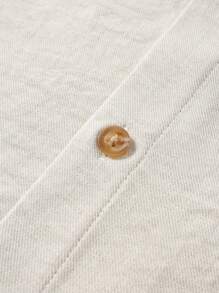 Manfinity Mode Kemeja Pria Lengan Panjang Kasual Campuran Linen, Warna Beige, Potongan Longgar, Kemeja Formal Polos untuk Musim Panas dengan Saku Dada, Sempurna untuk Kencan, Hadiah Hari Ayah, Musim Gugur - Khaki - View 6