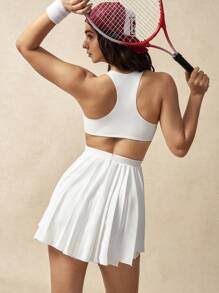 VARSIVA Women Solid Perforated Ruffle Hem Sports Dress - White - View 2